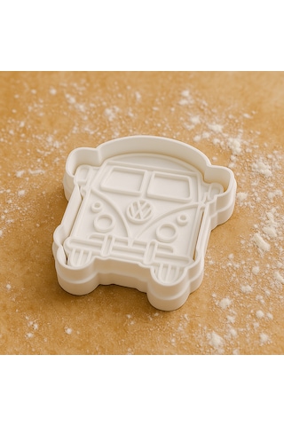 Minibüs Kurabiye Kalıbı - Araba Figürlü Retro Tasarım Şekilli Kurabiye Fondan Hamur Kalıbı Beyaz