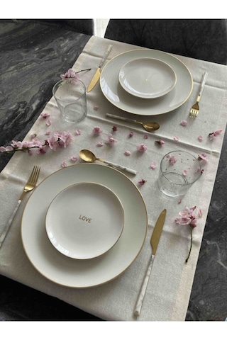 Düz Keten Kumaş Otantik Dekoratif Runner Naturel Keten