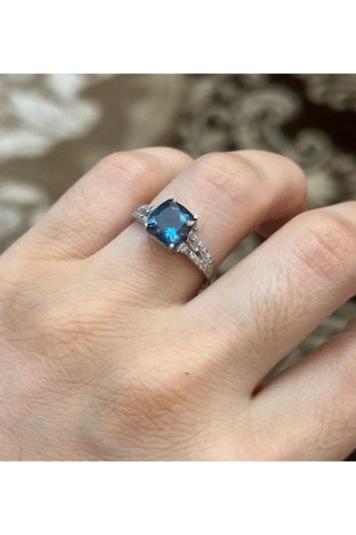 Allahverdi Türkmen Mavi Topaz Elmas Yüzük 091