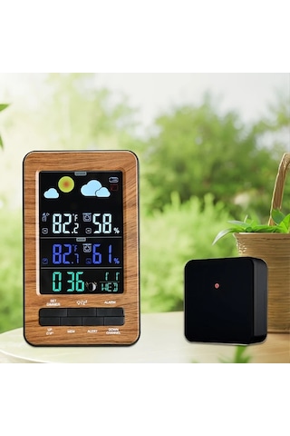 Motion003 Geniş Lcd Dijital Hava İstasyonu Dış Sensörlü Atomik Saat Sıcaklık Nem Monitörü Kahverengi