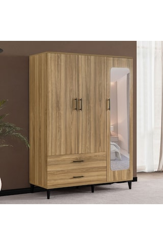 Dolap, Blesk 3 Kapaklı Aynaı Çekmeceli Ceviz Dolap Gardırop