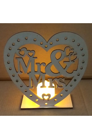 Suofeng Ahşap Ev Dekorasyonu Aşk Formu Mr & Mrs Işıklı Led Mumlu Nikah Özel Heykeli Çok Renkli