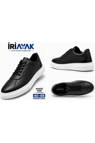 İriayak Büyük Numara Hakiki Deri 45-48 / Rahat Taban Casual Ayakkabı / Erkek - Günlük Kullanıma Uygun Siyah - Beyaz