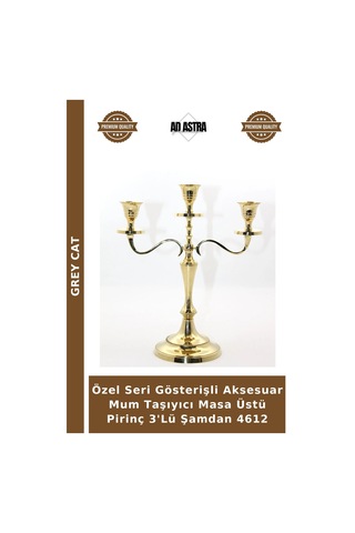 Özel Seri Gösterişli Aksesuar Mum Taşıyıcı Masa Üstü Pirinç 3'lü Şamdan 4612 Çok Renkli