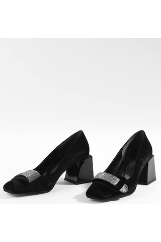 Paris Shoes Paris Siyah Kadife Klasik Topuklu Ayakkabı Z081-siyah Siyah