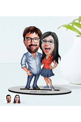 Kişiye Özel Isimli Sevgililer Karikatürlü Ahşap Biblo Model-105