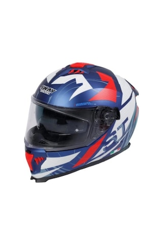 Sway Sw 865 St Kapalı Kask Beyaz - Mavi - Kırmızı