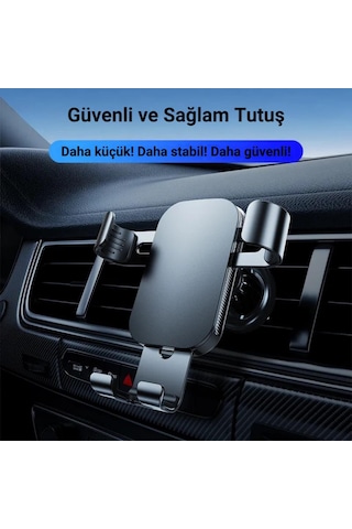 Polham Havalandırma Girişli Araç Telefon Tutucu, Titremez Düşmez Otomatik Kilitli Telefon Tutucu Siyah