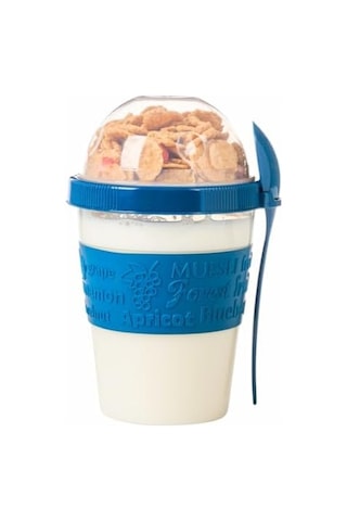 Renkli Take And Go Kaşıklı Hazneli Meyveli Yoğurt Kabı Piknik Iş Atıştırmalık Diyet Müsli Granola Süt Bardağı Gece Mavisi Bakır