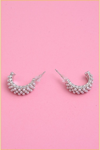 Gümüş 2'li İncili Halka Küpe Çok Renkli