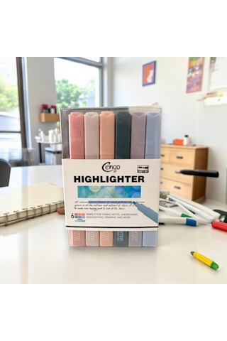 Cengo 6 Lı Kare Tip Highlighter Fosforlu Kalem Cream Serisi Genel