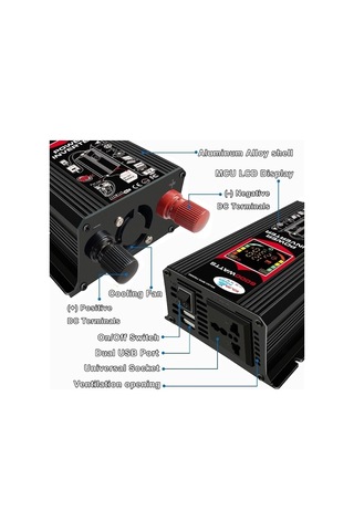 Besthome1 12v-220v 6000w Araç Güç Çevirici, Lcd Ekranlı, Çift Usb, Siyah