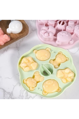 Gıda Sınıfı Silikon Dondurma Jöle Kalıbı Kapaklı Sevimli Çizgi Film Şekilli Jöle Süt Jölesi Bebek İçin Buz Küpü Kalıbı Mutfak Aletleri Mavi