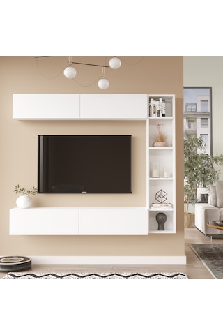 Robin Home Tara Tv Ünitesi Kitaplık Duvara Monte Beyaz