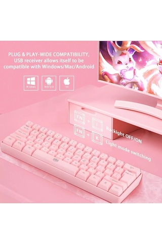 Q60 Blue Switch Mini Rgb Oyun Klavyesi Gaming Mekanik 62 Tuşlu 18 Rgb Led Usb Tip-c Kablosu Pembe1