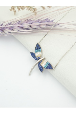 Brezza Lusso Jewelry Yusufçuk Kolye 925 Ayar Gümüş Mavi Taşlı Kadın Kolye Gümüş