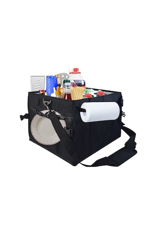 Xiaaokeji Izgara Piknik Çantası Düzenleyici Kağıt Havlu Tutuculu Barbekü Çantası Siyah