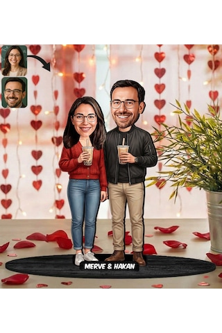 Bk Gift Kişiye Özel Sevgili Karikatürlü Ahşap Biblo -5, Fotoğraftan Karikatür, Sevgililer Günü Hediyesi, Ev Hediyesi Kobitmeyencom36332 Bk Gift