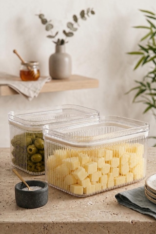 2'li Etiketli Vakumlu Dikdörtgen Saklama Kabı-kahvaltılık 900 Ml Beyaz