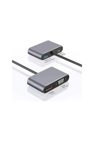 Apple Uyumlu MacBook Pro Air iPad Pro Air iPhone 15 16 Type C Hdmi Vga Usb 3.0 4in1 Çevirici Dönüştürücü Adaptör