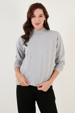 Lela Pamuklu Dik Yaka Basic Örme Bayan Sweat 5863323 Gri Melanj