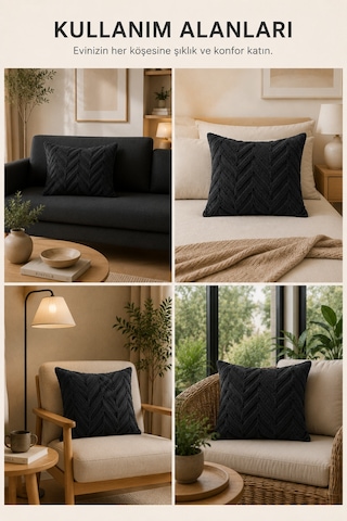 Wellsoft Dekoratif Kırlent Kılıfı 45x45 Ve 30x50 Peluş Koltuk Kanepe Yastık Kılıfı Antrasit 30 x 50
