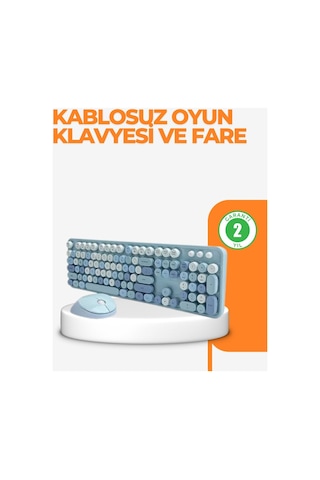 Kablosuz Retro Klavye Ve Mouse Seti 104 Tuşlu Sevimli Tasarım - Karbul4505-2842 Renkli