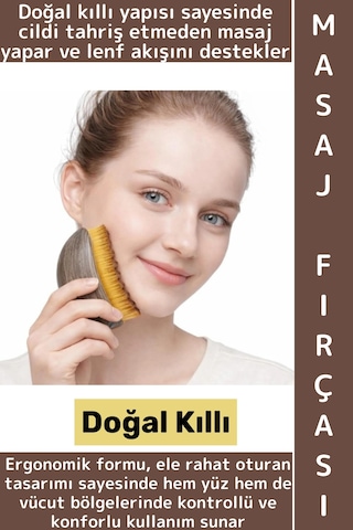 Wintoup Ergonomik Doğal Kıl Selülit Gıdı Boyun Çene Toparlayıcı Sıkılaştırıcı Lenfatik Drenaj Masaj Fırçası