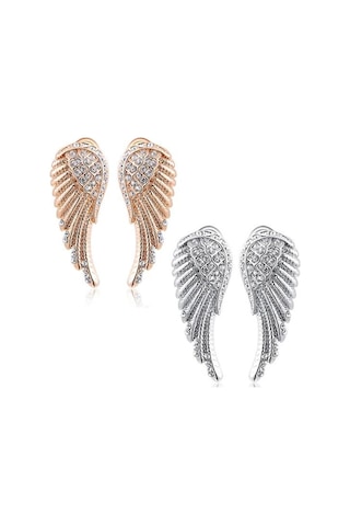 Beyaz Altın Kadın 9k Altın Kaplama Melek Kanatları Kristal Kulak Çıtçıt Lüks Küpe Takı