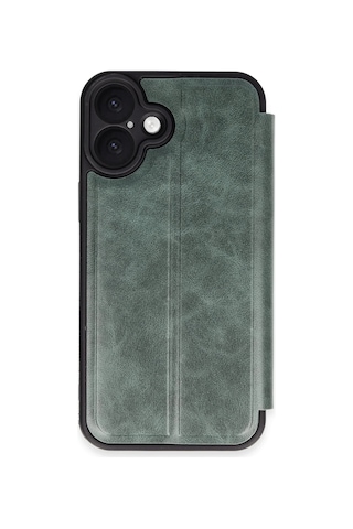 Mey İthalat Apple Uyumlu iPhone 16 Plus Kılıf Flip Cover - Koyu Yeşil
