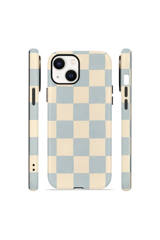 Apple iPhone Uyumlu 13 Vorian Çift Katmanlı Magsafe Kılıf Powder Blue Checker