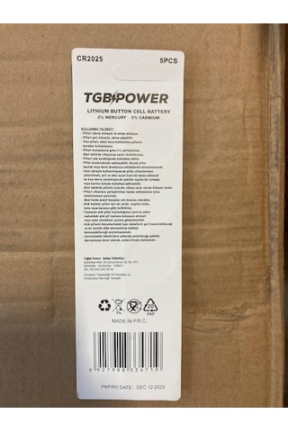 Tgb CR2025 3V Lityum Düğme Pil 5'li