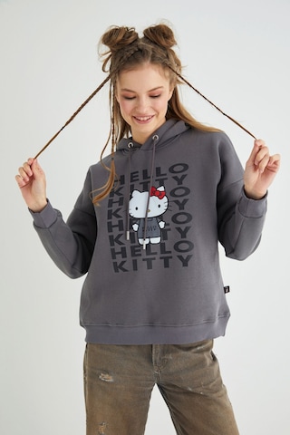 Hello Kitty Lisanslı Baskılı Kapüşonlu Kalın Fit Sweatshirt Renkli
