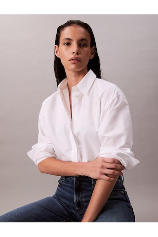 Calvin Klein Solıd Boxy Cropped Shırt-12628 Beyaz