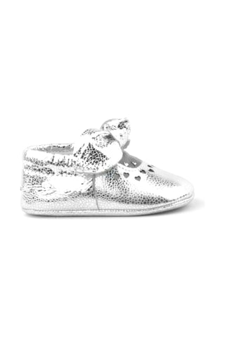 Hapshoe Kids Hakiki Deri Gümüş Fiyonklu Lastikli Bebek Patik Gümüş