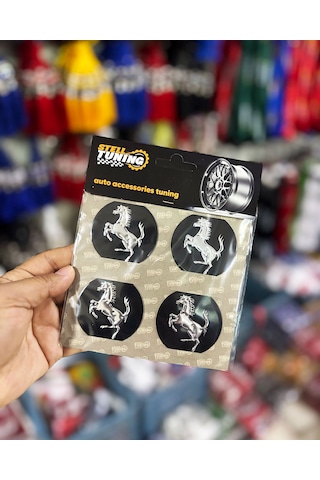 Universal Araç Uyumlu, Siyah At Jant Göbeği Arması, Sticker 4'lü Set 60mm Siyah