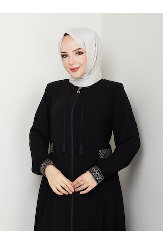 Eslemnur Nakışlı Ve Bağcıklı Ferace Siyah