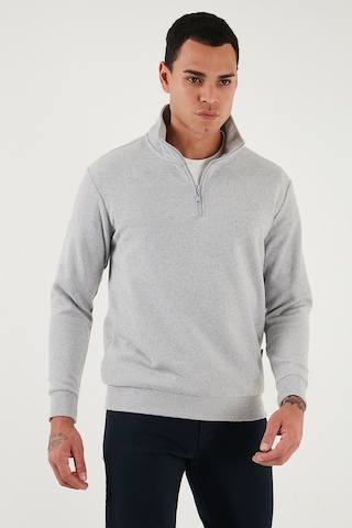 Buratti Pamuklu Regular Fit Yarım Fermuarlı Dik Yaka Erkek Kazak 456112 Açık Gri