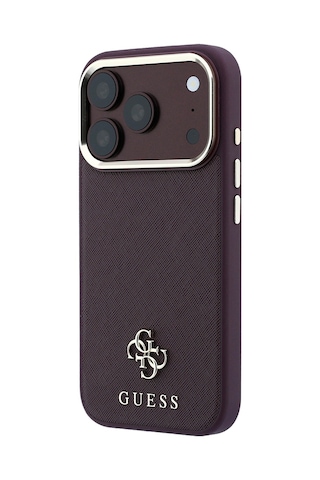 Apple iPhone Uyumlu 18 Pro Kılıf Guess Lisanslı M-safeli Klasik Yazı Ve 4g Logolu Pu Deri Saffiano Kapak Bordo