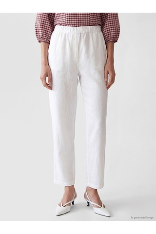 Lcw Everyday Beyaz Beli Lastikli Kadın %100 Keten Pantolon
