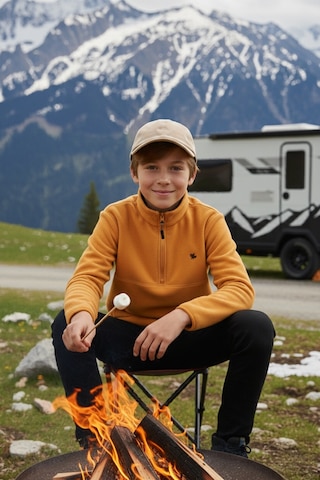 Lela Yumuşak Dokulu Fermuarlı Dik Yaka Şardonlu Kışlık Unisex Çocuk Polar 5905002 Hardal