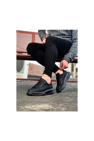 Mevese Rovero Erkek Bağcıklı Cilt Günlük Sneaker Ayakkabı Siyah