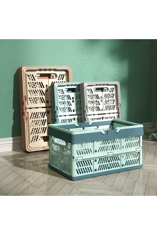 Sones 30,5x20,5x16,5 Cm Plastik Katlanır Saklama Sepeti Alışveriş Sepeti Kamp Saklama Kutusu Saplı Mavi