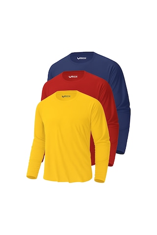 Rich Erkek Sarı-kırmızı-lacivert 3'lü Paket Basic Uzun Kollu Sporcu Body Sarı-kırmızı-lacivert