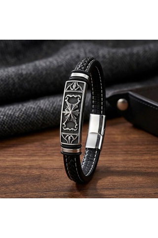 Premium Şövalye Arması Motifli Çelik Kilitli Siyah Deri Erkek Bileklik 31831b8d3 - 20 Cm