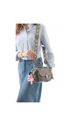 Vegan Deri Kadın Postacı Çanta 21 15 Cm Yıkama Suni Deri Omuz Çantası Çapraz Askılı Çanta Gri