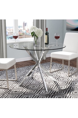 Zalika Paslanmaz Metal&cam Yuvarlak Yemek Masası
