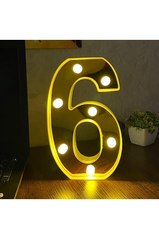 Dekoratif Led Işıklı 3D 6 Rakamı Büyük Boy Organizasyon Doğum Günü Kutlama