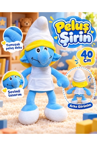 Oyuncak Peluş Şirinler Şirin Baba-şirine-gözlüklü Şirin-gülen Şirin Sevimli Oyun Arkadaşı Hediyelik 40 Cm Mavi - Sarı