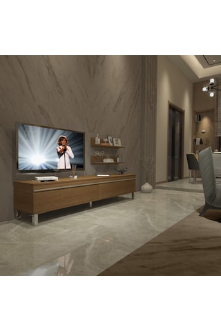 Decoraktiv Eko 4 Mdf Std Krom Ayaklı Tv Ünitesi Tv Sehpası Ceviz